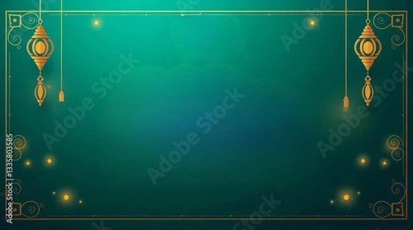 Fototapeta Luxurious Deep Teal Ramadan Kareem Banner with Vibrant Colors and Subtle Gold Highlights in High Resolution