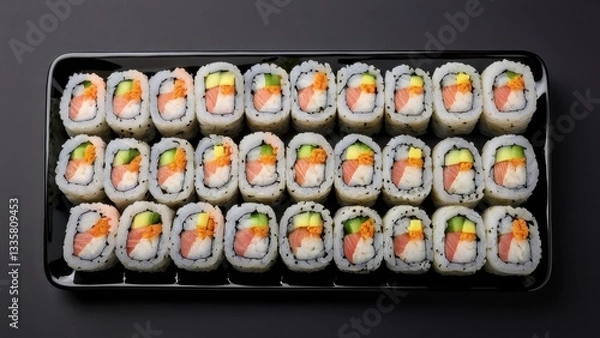 Fototapeta  A vibrant sushi roll platter showcasing culinary artistry