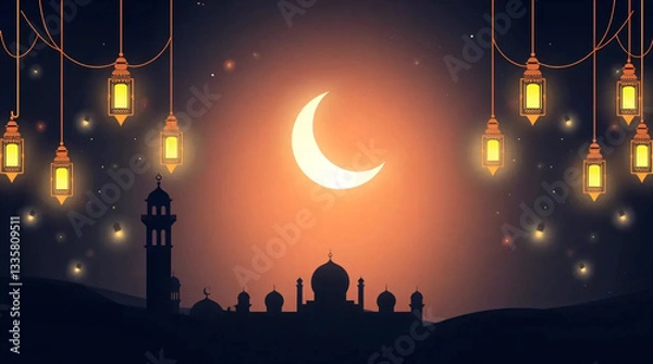 Fototapeta Elegant Ramadan Kareem Greeting Card with Bioluminescent Glow, Natural Light Effects, and Refined Details