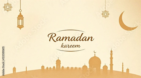 Fototapeta Ramadan Kareem Greeting Background Template with Subtle Textures, Muted Earth Tones, and Sophisticated Look