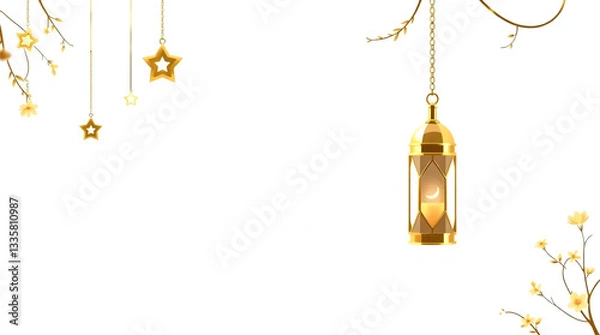 Fototapeta Ramadan Kareem Greeting with Minimalist Design, Gold Ornaments, and Dynamic Poses