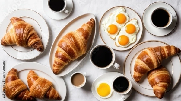 Fototapeta  A delightful Sunday brunch spread featuring croissants