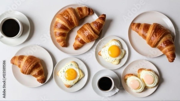 Fototapeta  A delightful Sunday brunch spread featuring croissants