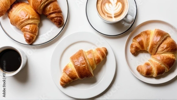 Fototapeta  A delightful Sunday brunch spread featuring croissants