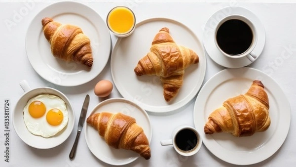 Fototapeta  A delightful Sunday brunch spread featuring croissants
