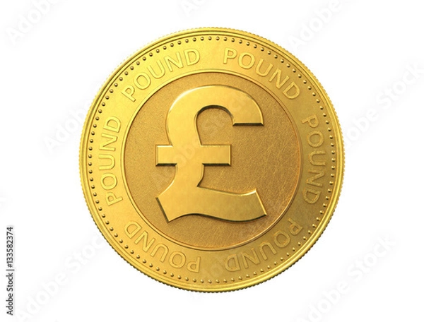 Fototapeta Gold coin with pound sign. 3d rendering.