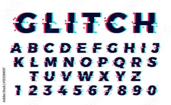 Obraz Vector distorted glitch font. Trendy style lettering typeface.