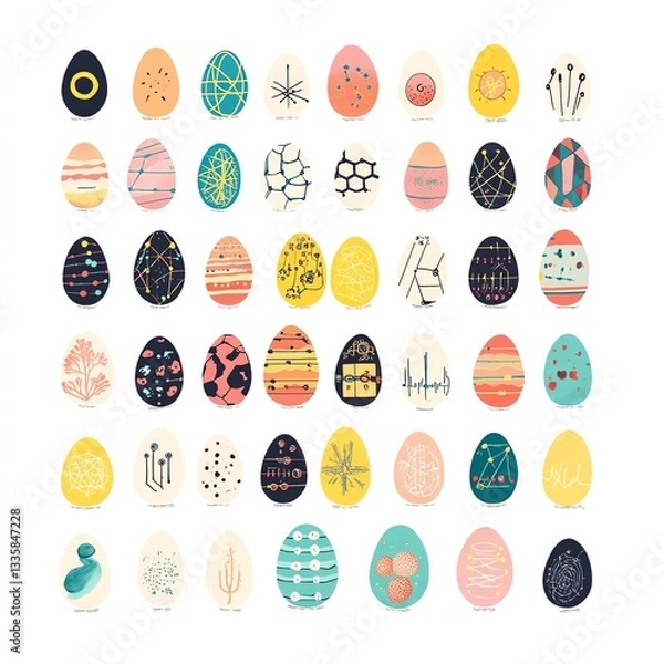 Fototapeta Colorful decorative eggs in various patterns for festive occasions and celebrations.
