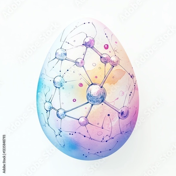 Obraz Colorful egg design with molecular structure, symbolizing creativity and science.