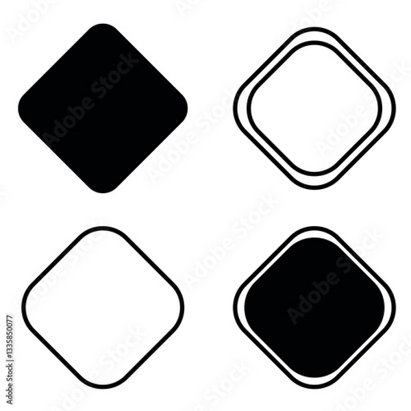 Fototapeta Basic shape elements with sharp and rounded edges. Black cute flat icons set