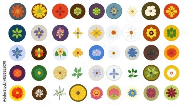 Fototapeta Adorable Vector - Illustrated Flower Icons: A Modern, Simple Collection Isolated on White