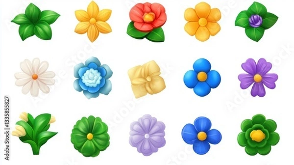 Fototapeta Adorable Vector - Illustrated Flower Icons: A Modern, Simple Collection Isolated on White