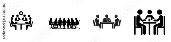 Fototapeta Group meeting, teamwork, table, discussion isolated on white or transparent