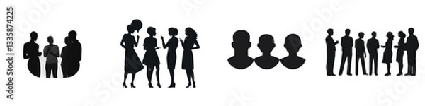 Fototapeta Silhouettes of groups, various sizes isolated on white or transparent