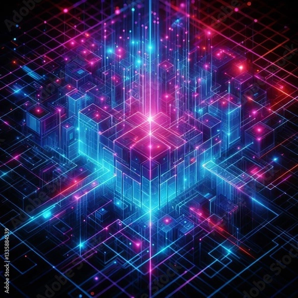 Fototapeta Neon Grid on Dark
