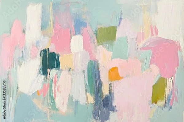 Fototapeta Abstract painting with soft pastel colors and dynamic brush strokes