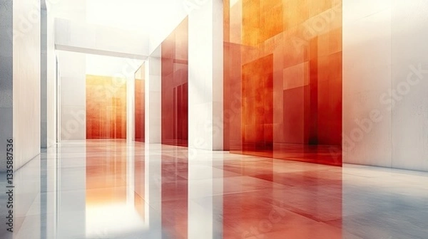 Fototapeta Abstract modern architecture interior hallway with orange tinted walls.  Possible use Stock photo for architecture, design, and interior decor magazines and websites