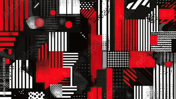 Fototapeta Abstract red and white geometric pattern design background