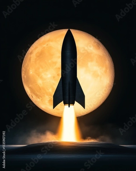 Fototapeta Rocket launch against full moon outer space high-resolution image night sky dramatic viewpoint exploration theme