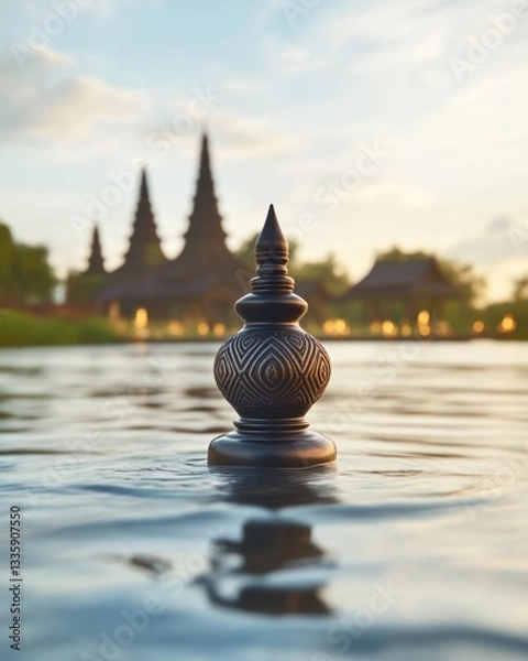Fototapeta Serene reflection of ancient temples bali photography tranquil waters close-up cultural heritage