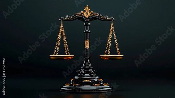 Fototapeta Elegant Black and Gold Balance Scale Symbolize Justice AI generated