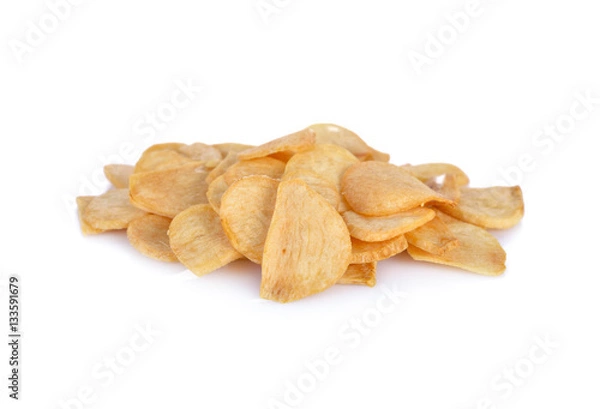Obraz fried garlic chips on white background