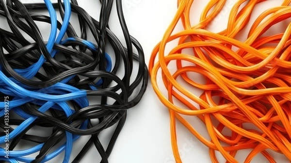 Fototapeta Vibrant Cable Harmony Intertwined Colored Wires Electrical Connection Technology Energy Solution Clean Background Tangled Wires Contrasting Color Palette