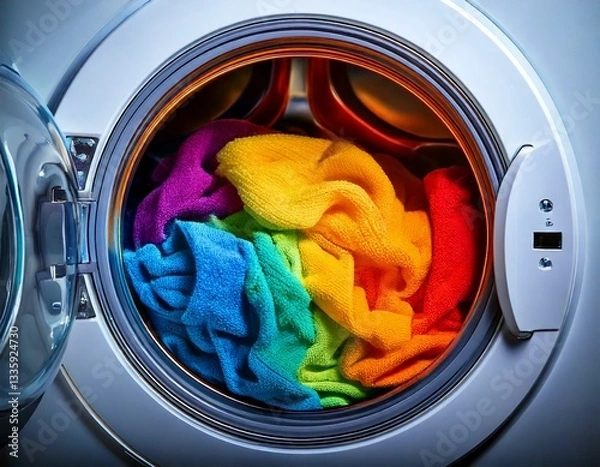 Obraz Abstract Close-Up of Spinning Clothes Inside a Washing Machine