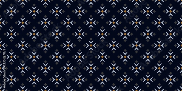 Fototapeta Elegant pattern classic blue background square motif. Abstract line shape geometric ornament seamless diamonds design. Modern concept art textile swatch ladies dress, man shirt all over print block.