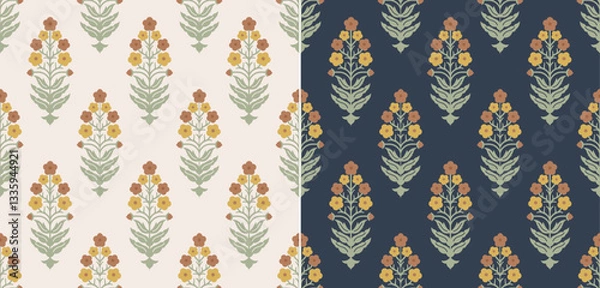 Fototapeta Hashtag CADS floral block print design pattern. Batik print, hand draw pattern. EPS file format.