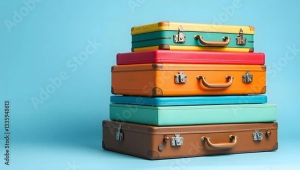 Obraz  vintage suitcases against a solid light blue background