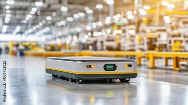 Fototapeta Autonomous mobile robot navigating industrial space factory automated logistics in modern tech