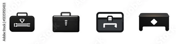 Obraz Four black briefcase icons isolated on white or transparent