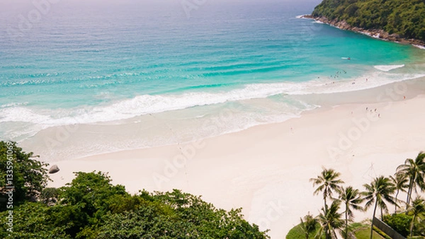 Obraz Aerial view beautiful Karon noi Beach in Phuket Thailand, Landscape of patong city phuket in sunny summer day time, Beautiful tropical sea,High angle view Sea beach Sunset in the evening