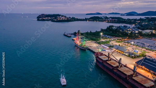 Obraz Deep sea port view, Phuket, Ao Makham, cruise ships, cargo ships can park. Wichit, Mueang Phuket, Phuket 83000 Thailand.