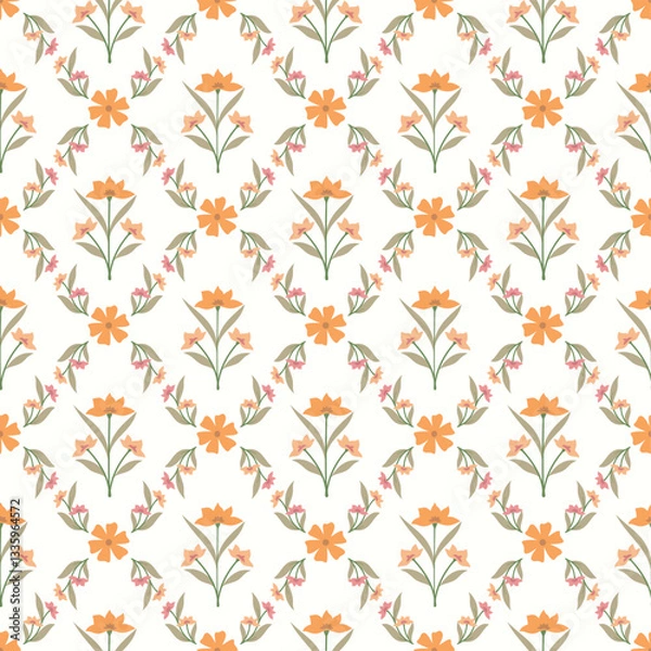 Fototapeta Hashtag CADS floral block print. Batik design, Ajrakh print, hand draw pattern. EPS files format. 