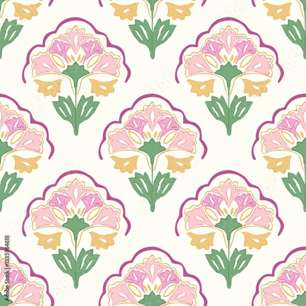 Fototapeta Hashtag CADS floral block print. Batik design, Ajrakh print, hand draw pattern. EPS files format. 
