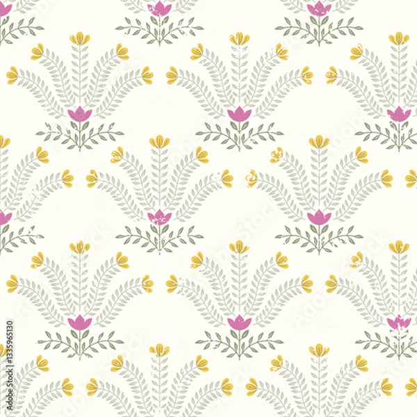 Fototapeta Hashtag CADS floral block print. Batik design, Ajrakh print, hand draw pattern. EPS files format. 