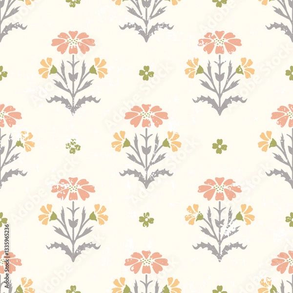 Fototapeta Hashtag CADS floral block print. Batik design, Ajrakh print, hand draw pattern. EPS files format. 