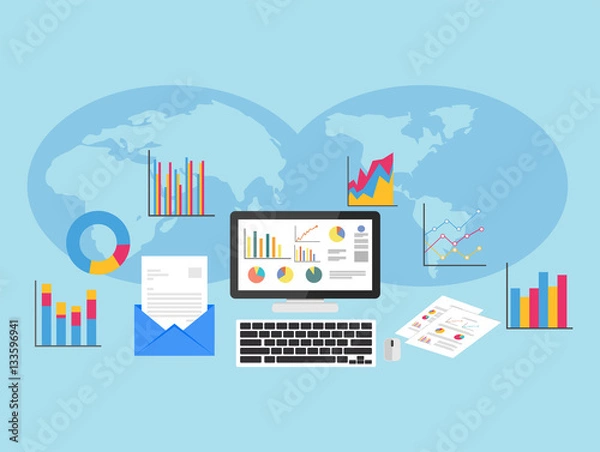 Fototapeta Business analytics , marketing research concept flat design for web banner , web element ,  or book cover