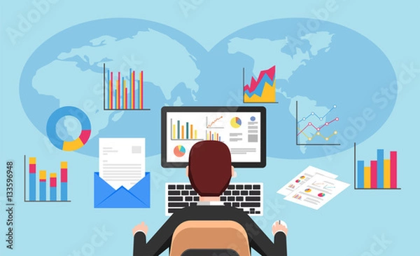 Fototapeta Business analyst , marketing research concept flat design for web banner , web element ,  or book cover