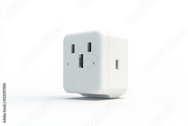 Fototapeta Clean white electrical outlet cube adapter on a plain background enhancing electrical connectivity