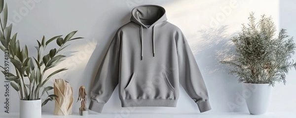 Obraz An ash gray hoodie mockup displayed in a clean white studio setup with balanced lighting