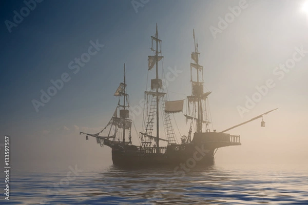 Obraz Widmowy statek piracki we mgle