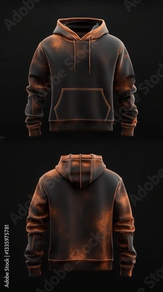 Obraz Copper-toned hoodie with visible stitching front and back views on black
