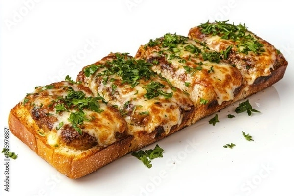 Obraz Delicious cheesy bread topped with fresh parsley close up food photography perfect for cookbook recipe illustration