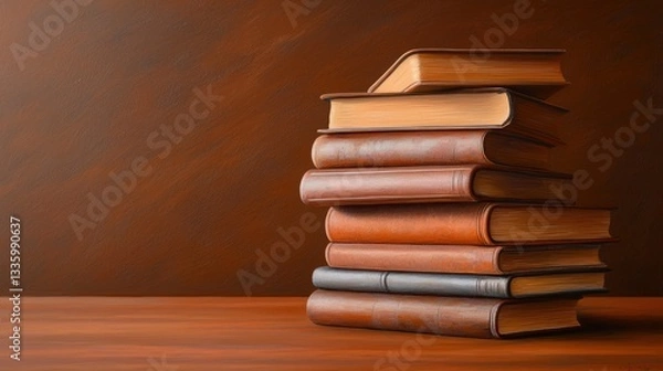 Fototapeta Stack of Books A stack of antique books with worn covers and aged pages, evoking a sense of history, nostalgia, and the passage of time.