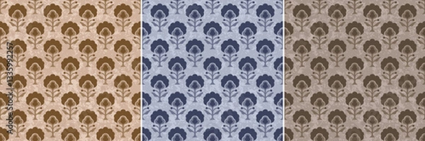 Fototapeta Hashtag CADS Floral block print Pattern. Boho Print. Hand draw Illustrations, Batik Print, Floral Pattern, Print Art. EPS file format. 