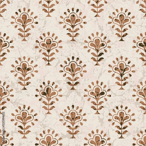 Fototapeta Hashtag CADS Floral block print Pattern. Boho Print. Hand draw Illustrations, Batik Print, Floral Pattern, Print Art. EPS file format. 