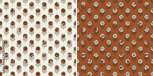 Fototapeta Hashtag CADS Floral block print Pattern. Boho Print. Hand draw Illustrations, Batik Print, Floral Pattern, Print Art. EPS file format. 